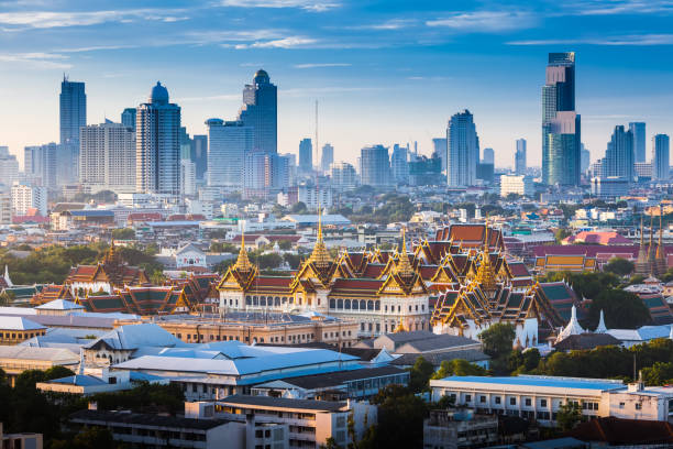 sunrise with grand palace of bangkok, thailand